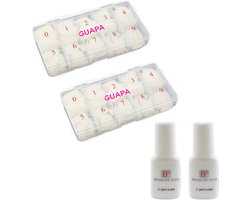 GUAPÀ - Nagel Tips Kunstnagel Set incl Nagellijm 1000 Stuks voor het verlengen van je nagels - Acryl en Gel - 2 x 500 stuks Naturel + 2 x 5 ml Nagellijm