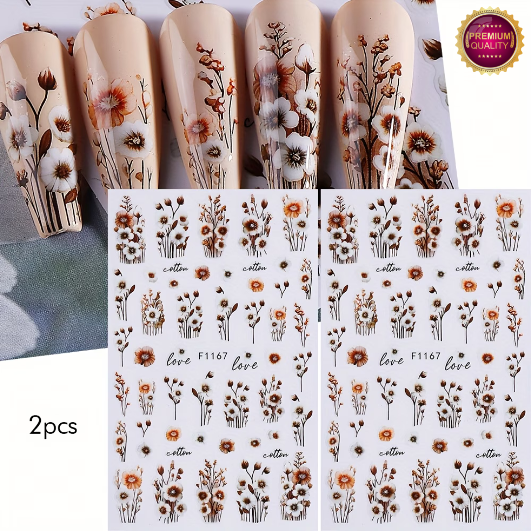 Nagelstickers Bloementjes 3D 2 Vellen