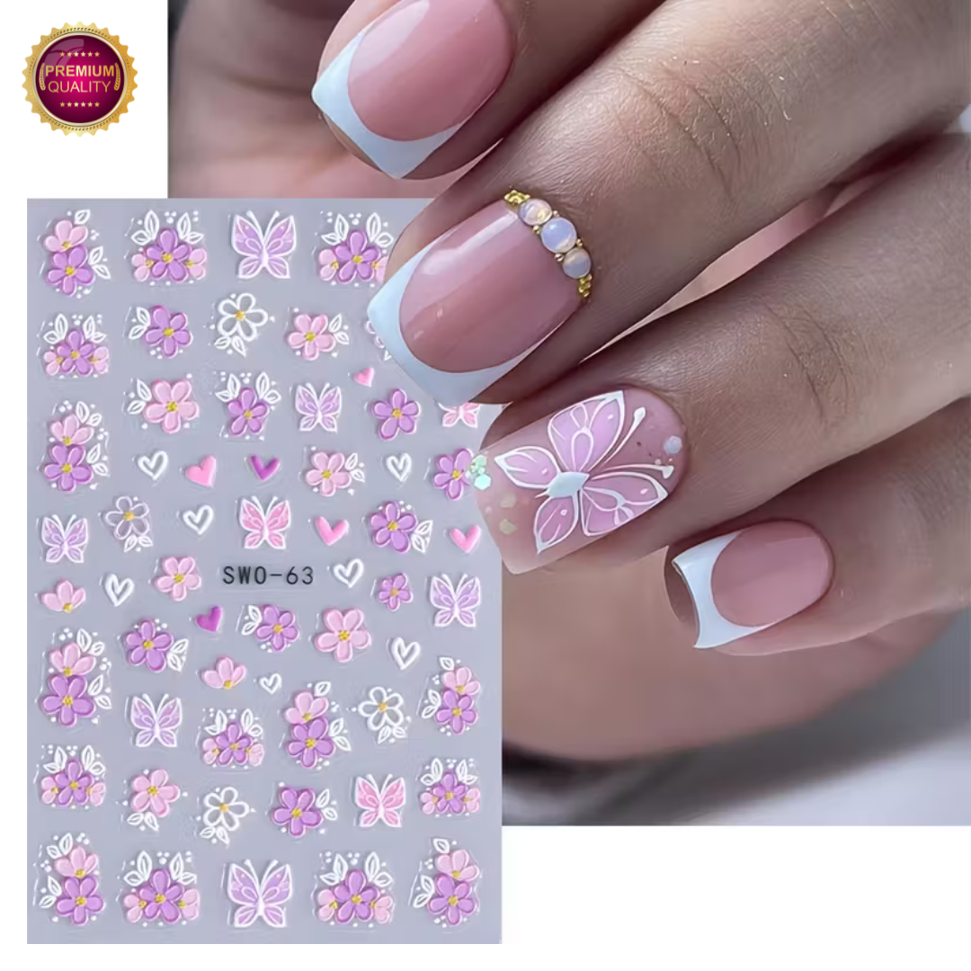 GUAPÀ® Nagelstickers Bloementjes 3 Vellen | Paars Witte Bloemen