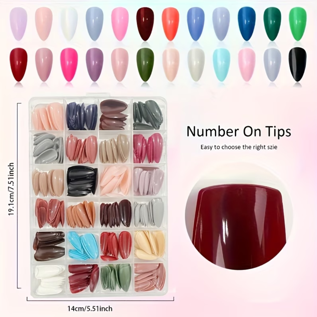 Plaknagels 576 Pcs Diverse Kleuren | Almond Tips