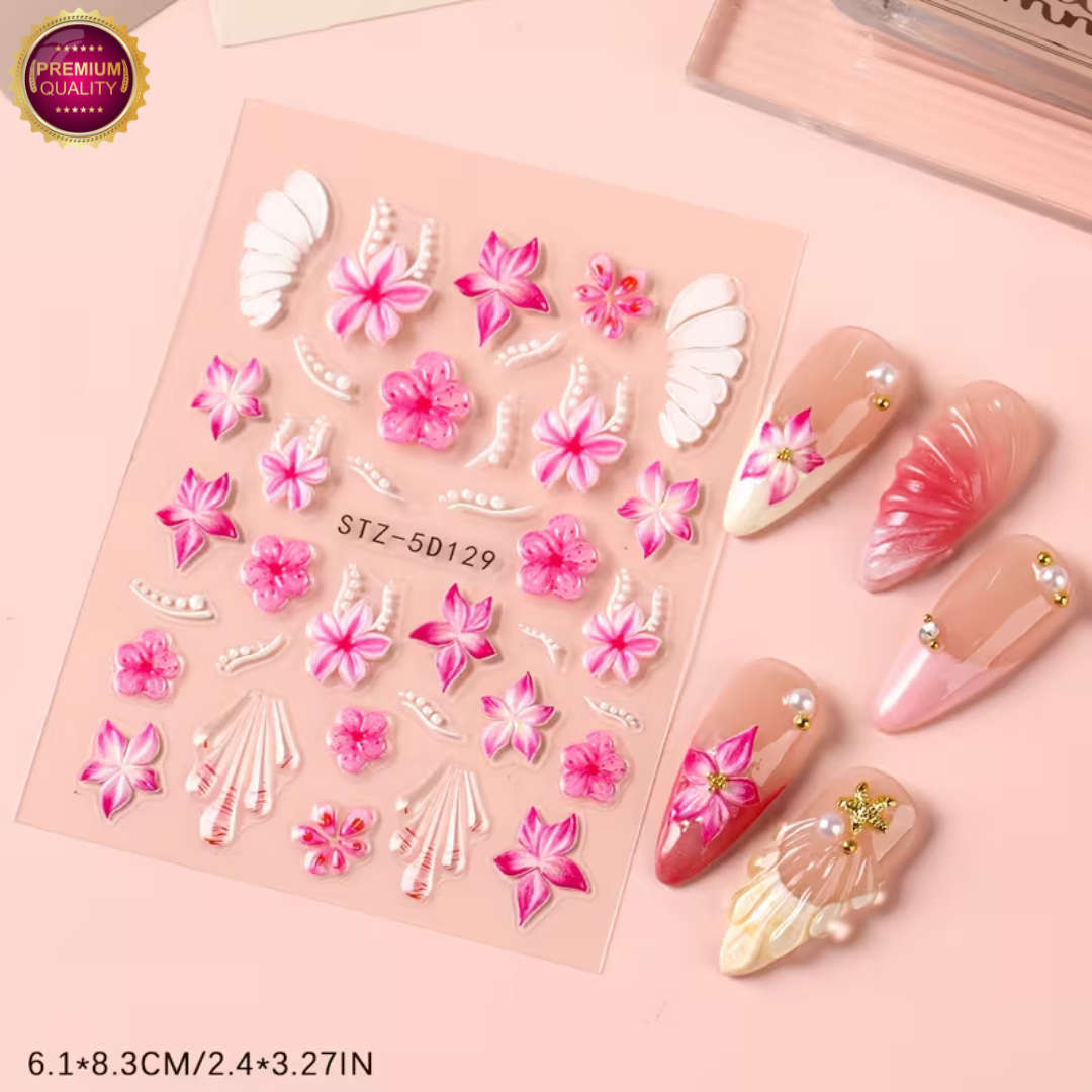 GUAPÀ® Nagelstickers Bloementjes 5D Wit Roze
