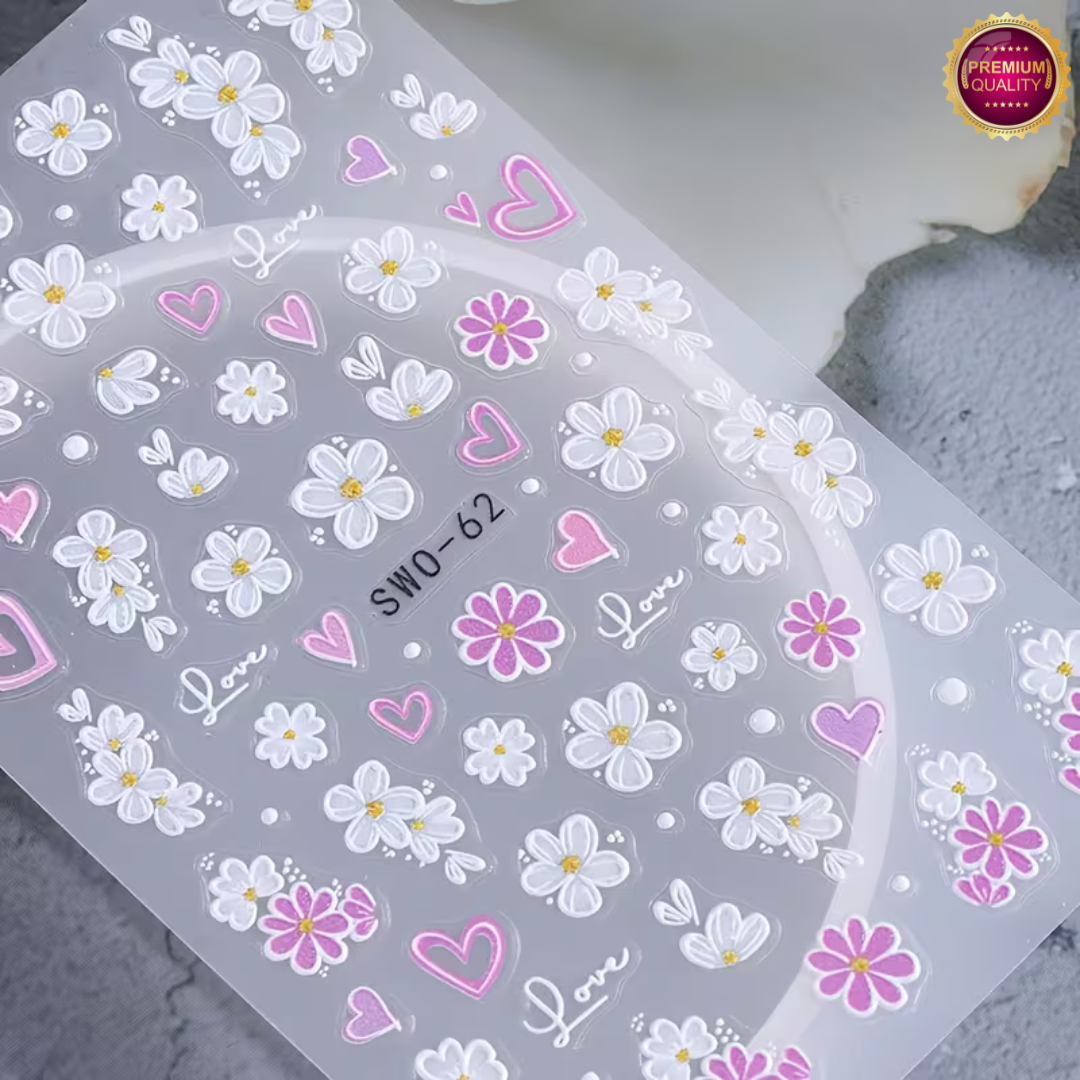 GUAPÀ® Nagelstickers Bloementjes 3 Vellen | Paars Witte Bloemen