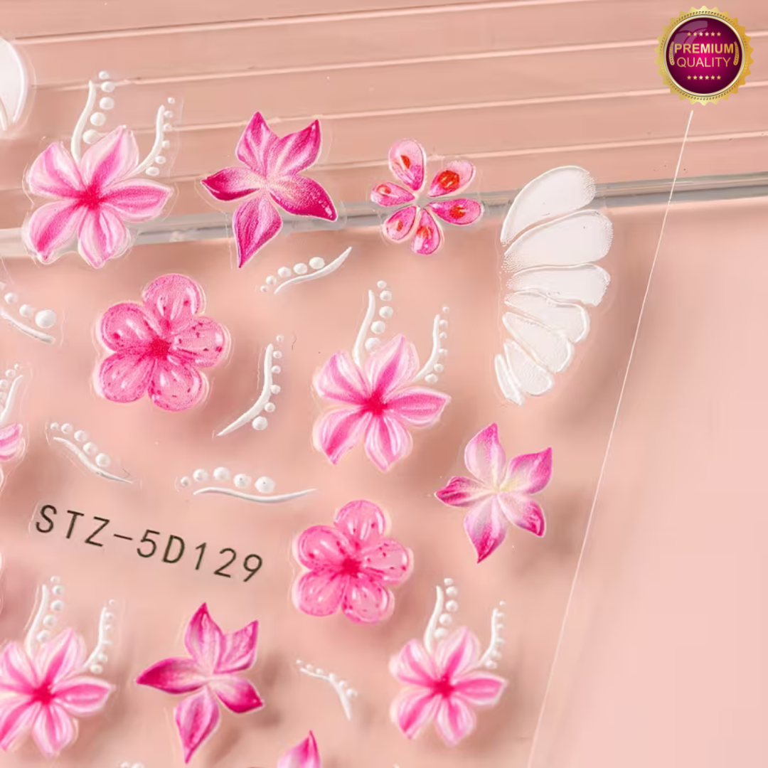 GUAPÀ® Nagelstickers Bloementjes 5D Wit Roze