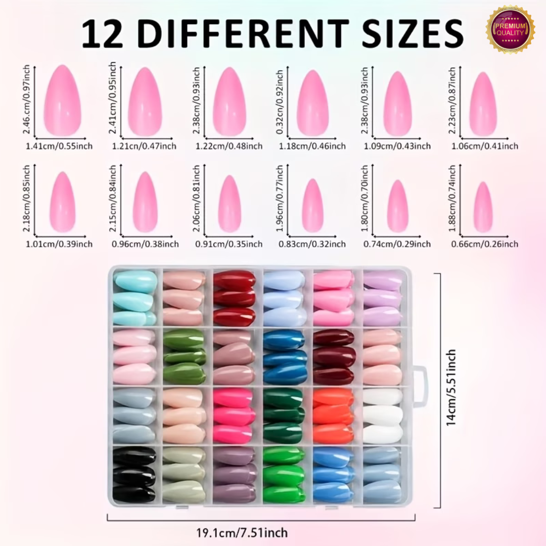 Plaknagels 576 Pcs Diverse Kleuren | Almond Tips
