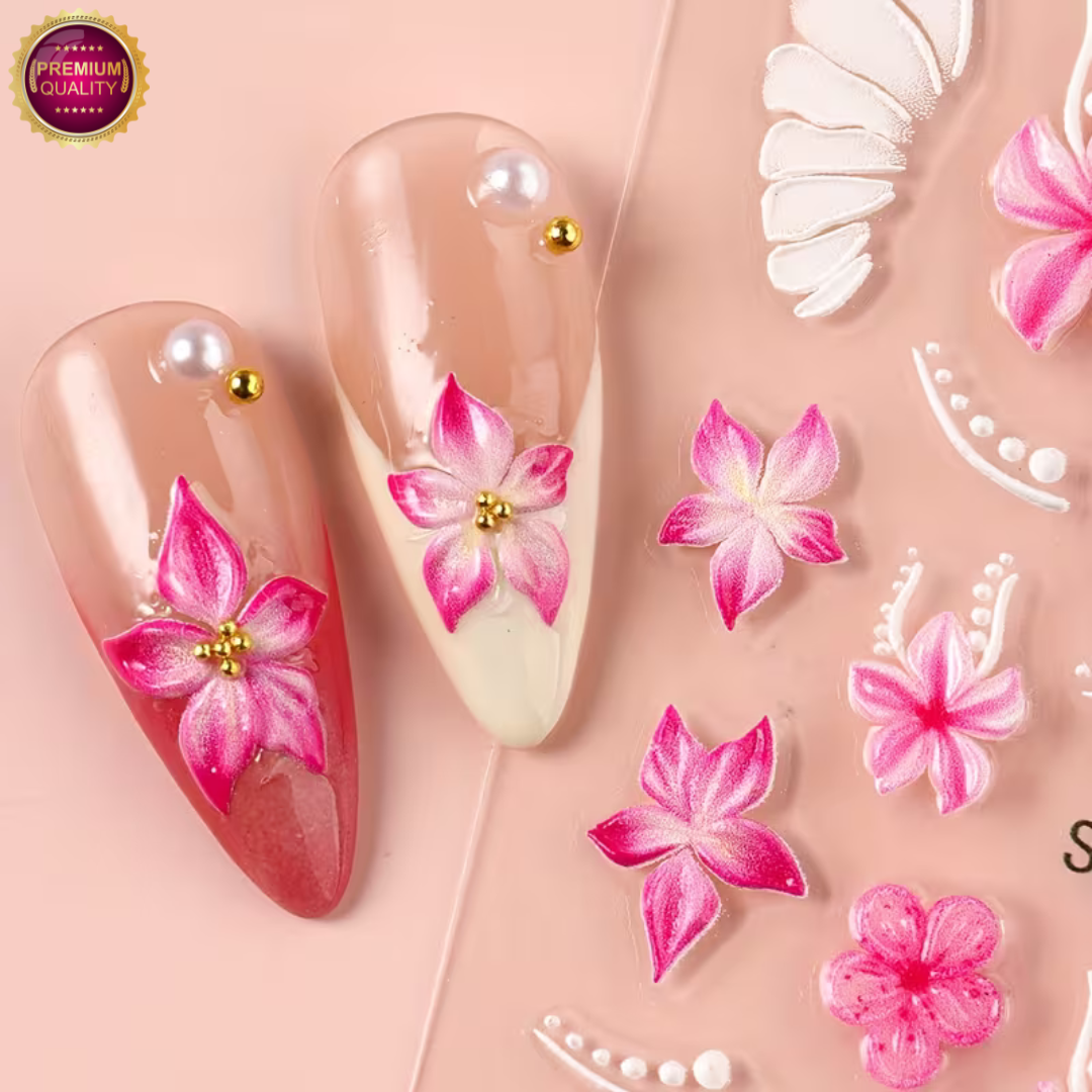 GUAPÀ® Nagelstickers Bloementjes 5D Wit Roze