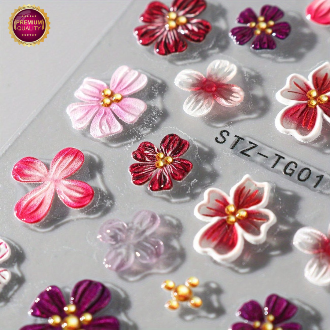 Nagelstickers Bloementjes 5D Roze Paarse