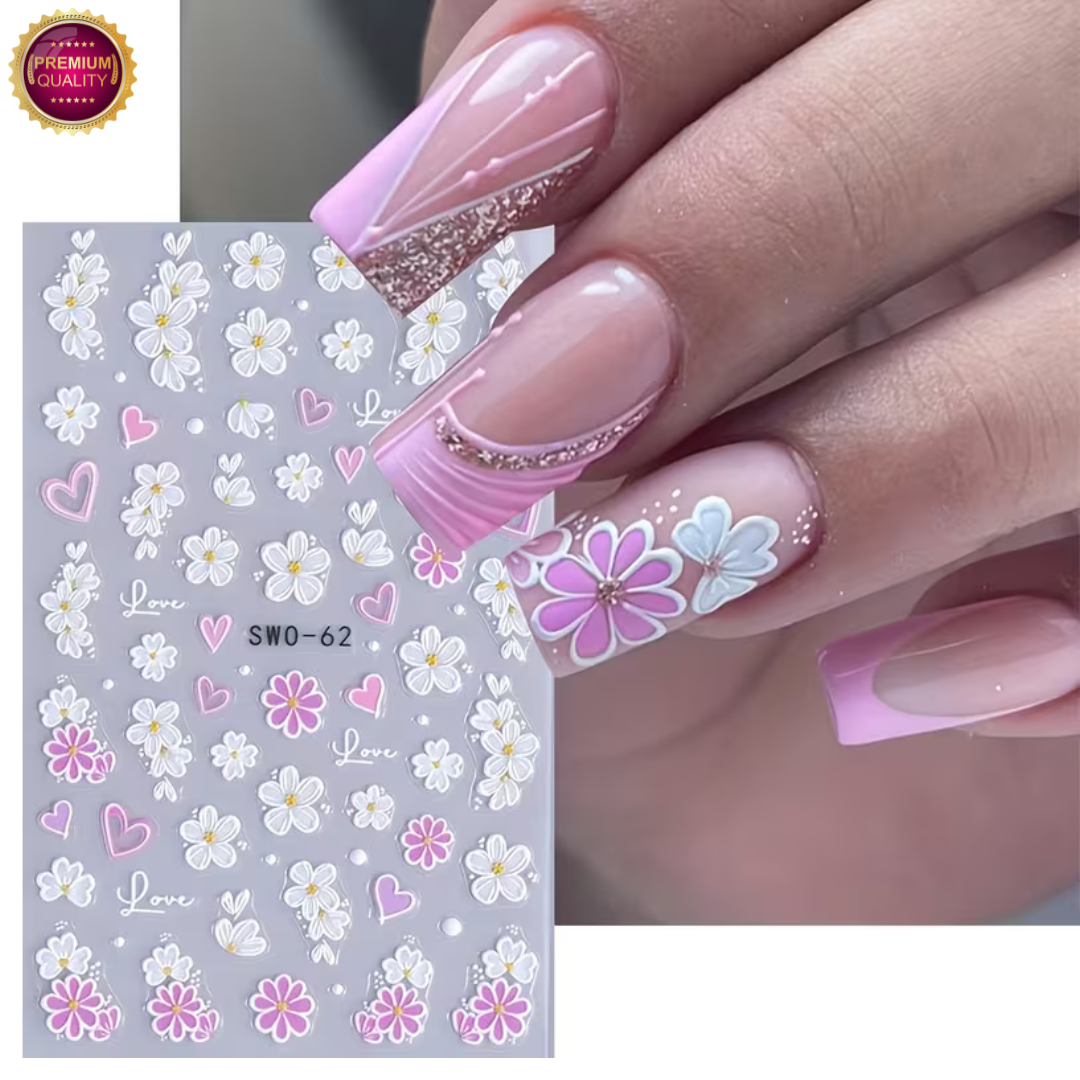GUAPÀ® Nagelstickers Bloementjes 3 Vellen | Paars Witte Bloemen