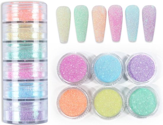 GUAPÀ® Nagel Glitter Poeder | Nail Art | Nagel Decoratie | Sugar powder Nails | Nagelversiering | Rhinestones | nagel glitters | 6 diverse glitters sugar