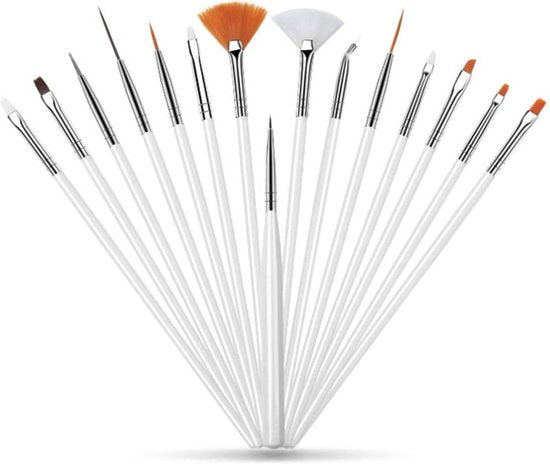 GUAPÀ - Penselen Set Wit voor Nail Art / Acryl & Gel Nagels - Professional Nail Brushes - 15 Delig