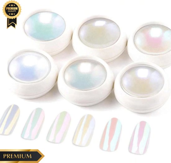 GUAPÀ® Holografische Glitter Poeder Set | 6 Nail Art glitters | Pigment Nagels White Tinten | Nail Art & Nagel Decoratie | Spiegel en pigment poeder | Chrome Nagels | 6 stuks Mirror Nagelpoeders White