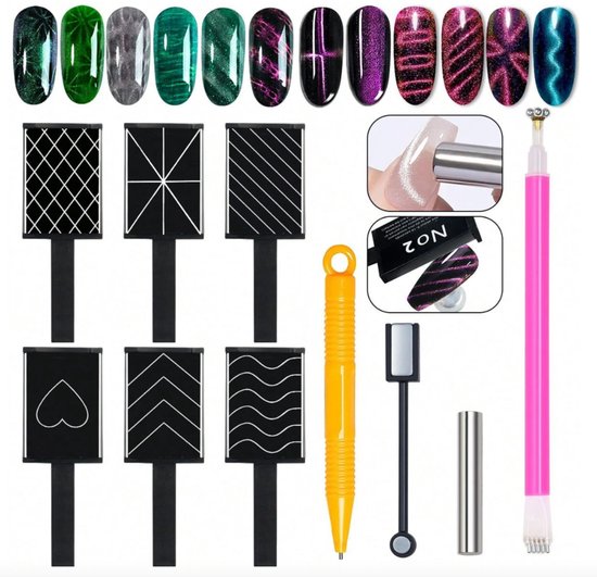 GUAPÀ® Cat Eye Magneet | 10 Diverse Cat Eye Magneten | Gellak | Gel Nagels | Magnetische Gellak | Gel Polish | Cat Eye Magneet 10 Diverse Patronen