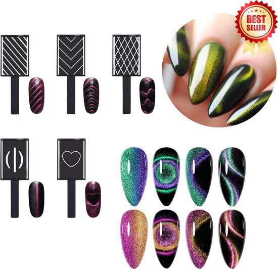 GUAPÀ® Cat Eye Magneet Set | 5 Cat Eye Magneten | Gellak | Gel Nagels | Magnetische Gellak | Gel Polish | 5 Cat Eye Magneten Diverse Patroon
