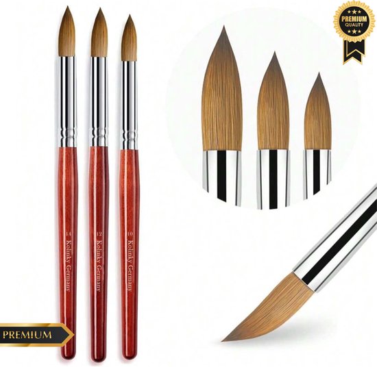 GUAPÀ® Acryl Penseel | 3 Acrylic Kolinksy Brushes | Nagel Penselen | Nail Art penselen | Nail Brush | Nepnagels | Acrylic Nails | Acryl Brush Nr 10, Nr 12, Nr 14 | Acryl Forms | 3 Pcs Acryl Penselen Kolinksy