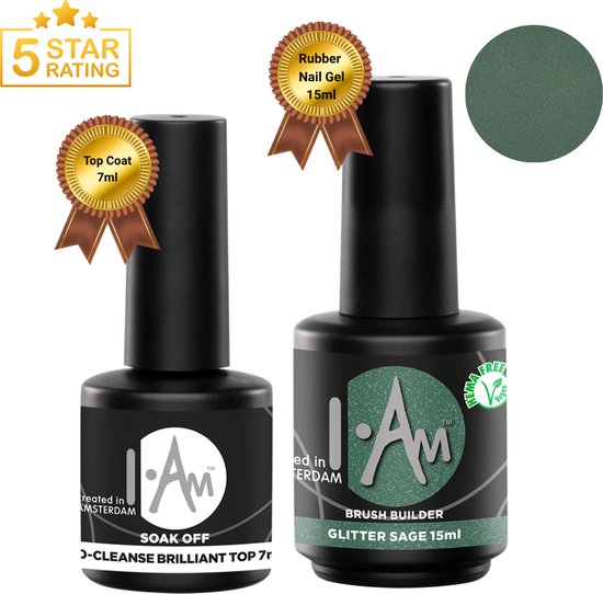 GUAPÀ® BIAB Gel & Primer 7 ml | Builder Gel In A Bottle | BIAB | Gelnagels Starterspakket | Nagellak | Gellak | HEMA & TPO Free | Builder Gel | Rubber Base Gel | 15 ml BIAB Gel Groen Glitters