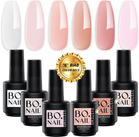 GUAPÀ® I.AM NAILS BIAB Kleuren Pakket | 5 x 15 ml BIAB Gel + TOPGEL 15ml | Builder in a Bottle | BIAB Starterspakket | Builder Gel | BIAB Gellak Pakket | HEMA & TPO Free | NUDE | Roze | Clear | BIAB Kleuren Pakket 6 x 15 ML