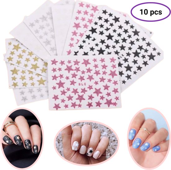 GUAPÀ® Nail Art Nagelstickers | Zelfklevende 3D Nagel Stickers Kerst | Nail Art 3D Stickers | Gellak | Acryl Nagels | Nagelstickers Kinderen | Nail Art Stempel | 10 glitter nagelstickers sterretjes