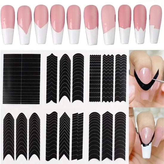 GUAPÀ® French Manicure Tip Guides | French Nails Sjablonen | Smile Line Sjabloon | 6 diverse vormen | Gellak | Acryl | Gel Nagels | Smile Line Nails | | Paie Nagelstickers French Manicure | 6 Vellen Manicure Nagel stickers