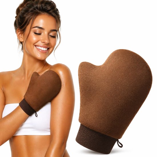GUAPÀ® Tanning Handschoen Bruin - Zelfbruiningshandschoen - Herbruikbare Fluwelen Applicatiehandschoen voor Zelfbruiner & Bodylotion – Zacht, Streepvrij & Wasbaar – Voor Gezicht, Benen & Lichaam - 1 x Bruiningshandschoen Tanning Spray, Foam & Mousse