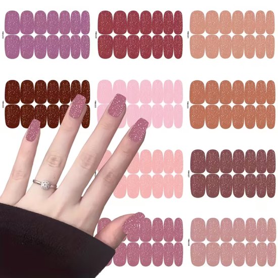 GUAPÀ® Nail wraps Nagelstickers | 140 Pcs Glitter Nagels | Nail Art | Nagel Folie | Diverse kleuren Nail Wrap | 10 Vellen Nagelstickers | Plaknagels | 140 Pcs Nail Wrap Stickers Glitters Multi Color Roze Nude Tinten