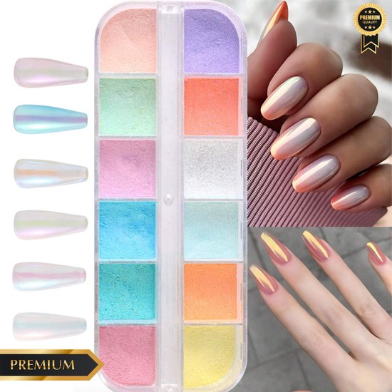 GUAPÀ® Holografische Glitter Poeder Set | 12 Nail Art glitters | Kameleon Chrome Poeders | Nail Art & Nagel Decoratie | Spiegel en pigment poeder | Chrome Nagels | 12 stuks diverse kleur Holografische Poeders