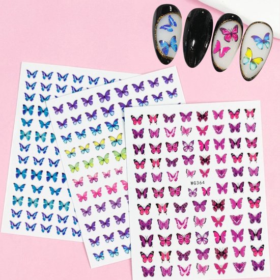 GUAPÀ® Nail Art Nagelstickers | Nagel Stickers Vlinders | Nail Art 3D Stickers | Nagelstickers Kinderen | Nail Art Stempel | 3 velletjes Vlinder Nagel stickers