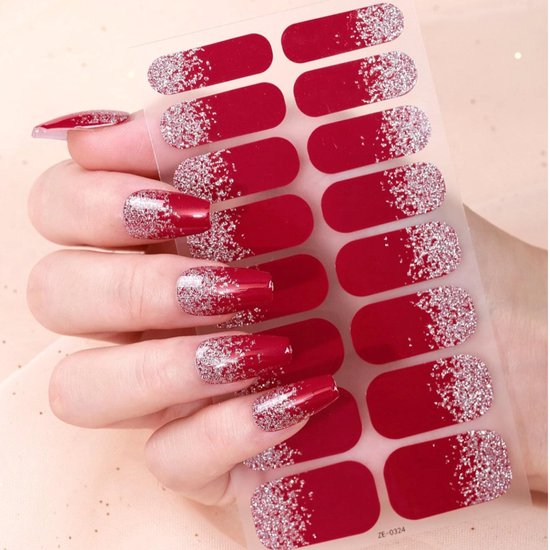 Nail Wraps Nagelstickers 1 pcs | Rood glitters