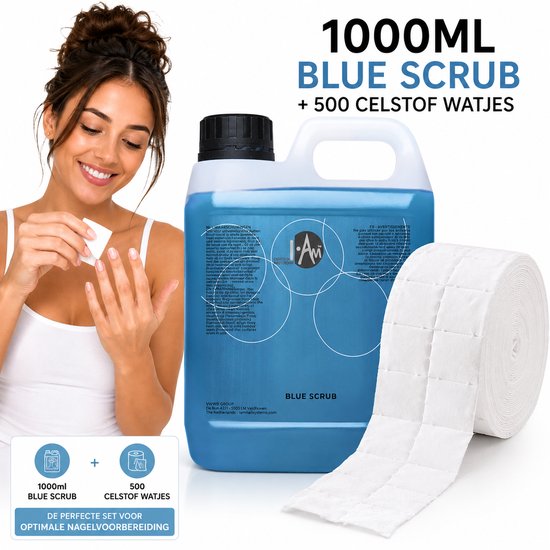 GUAPÀ® Nail Prep 1000 ml met 500 Pcs Celstof Doekjes - Celstofdeppers - Blue Scrub - Vetvrije nagels - Voorbereiding Manicure - Gel Nagels - Acryl Nagels - BIAB - Nagel Ontvetter - Nail wipes - Blue Scub Nail Prep 1000 ml met 500 Pcs Celstof Watjes