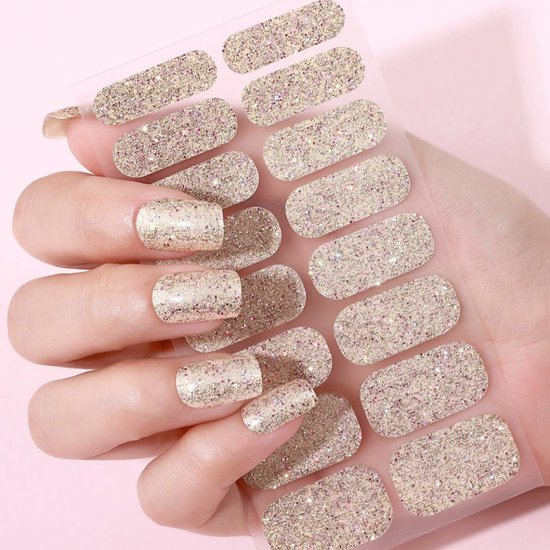 GUAPÀ® Nagelstickers & Nail wraps 16 pcs | Nail Art | Nagel Folie | Diverse kleuren Nail Wrap | 16 Nagelstickers Goud | Nail Wraps Stickers | Gellak Nagel Wraps | 16 nagel wrap stickers Goud Glitters