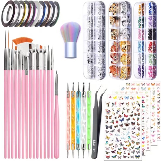 GUAPÀ® Nail Art en Penselen Set XL | Nagel Penselen | Nagel Glitter Poeders | Nagel Decoratie | Nail Brush | Nail Liner Brush | Dotting Penselen | Acryl Nagels | Gellak | Nepnagels | Gel Penseel | Nail Art Penselen XL Starterspakket Nagels