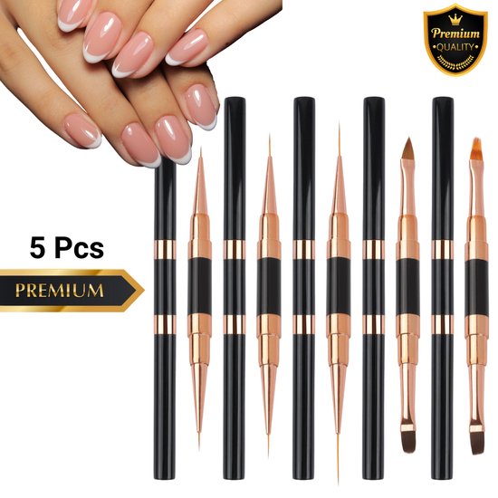 GUAPÀ® Nagel Penselen | 5 pcs Acryl, Gel & Nail Art Penselen | Duo Brushes Nails | Nail Art penselen | Nepnagels | Acrylic Nails | Builder Gel | Acryl Liquid | Acryl Penseel | Gel Penseel | Acryl Forms | 5 Duo Nagel Penselen Zwart