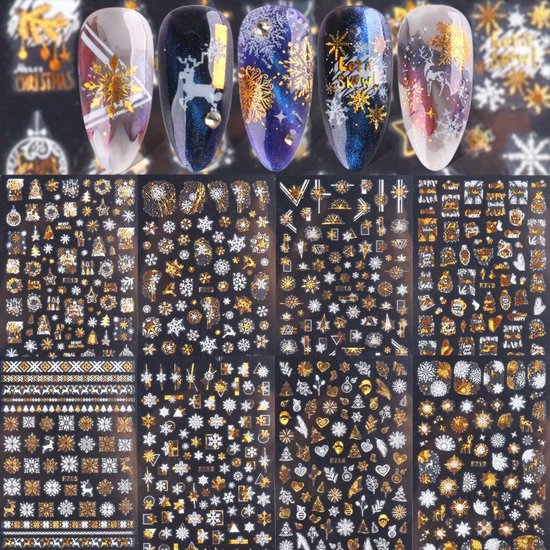 GUAPÀ® Nagelstickers | Nagel Stickers Kerst | Nail Art 3D Stickers | Nagelstickers Kinderen | Nail Art Stempel | Nagelstickers Kerst | Goud en zilver | 8 Nail Art Kerst stickervellen