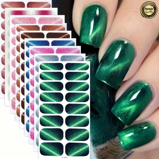 GUAPÀ® Nail Wraps Nagelstickers 9 Vellen | Cat Eye Nagellak Wraps | Nail Art | Nagel Folie | Diverse kleuren Nagel Folie | 9 Vellen Nagelstickers | Plaknagels | 9 Vellen Nail Wrap Nagellak Stickers Cat Eye