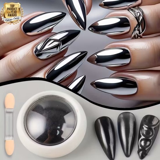 GUAPÀ® Holografische Glitter Poeder Zwart | Nail Art glitters | Zwarte Chrome Poeders | Nail Art & Nagel Decoratie | Spiegel en pigment poeder | Chrome Nagels | Zwarte Holografische Spiegel Poeder met Kwastje