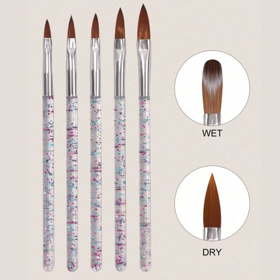 GUAPÀ® Acryl Penselen Set | 5 Acrylic Brushes | Nagel Penselen | Nail Art penselen | Nail Brush | Nepnagels | Acrylic Nails | Acryl Brush Nr. 10 t/m Nr. 20 | Acryl Forms | 5 Acryl Penselen Set Nagels