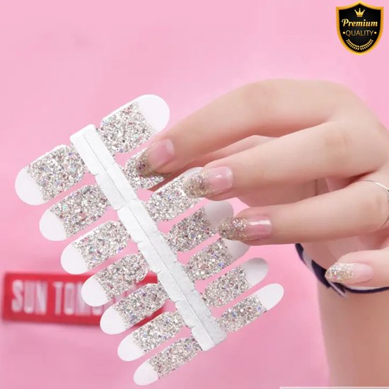 GUAPÀ® Nagelstickers & Nail wraps 16 pcs Zilver Glitter | Nail Art | Nagel Folie | Diverse kleuren Nail Wrap | 16 Nagelstickers Glitters | Nail Wraps Stickers | 16 nagel wrap stickers Zilveren Glinsters