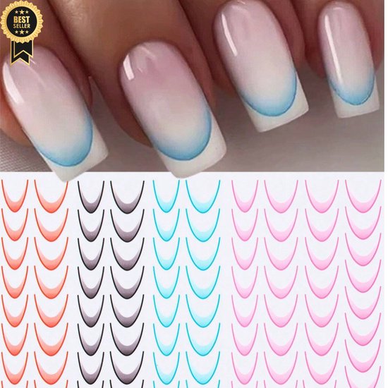 GUAPÀ® French Manicure Sjabloon | Nail Art Sjabloon | 4 x 32 French Manicure Stickers | Nail Art | Gellak | Acryl | Gel Nagels | Smile Line Nails | | Paie Nagelstickers French Manicure | 4 Vellen Nagel stickers French Manicure