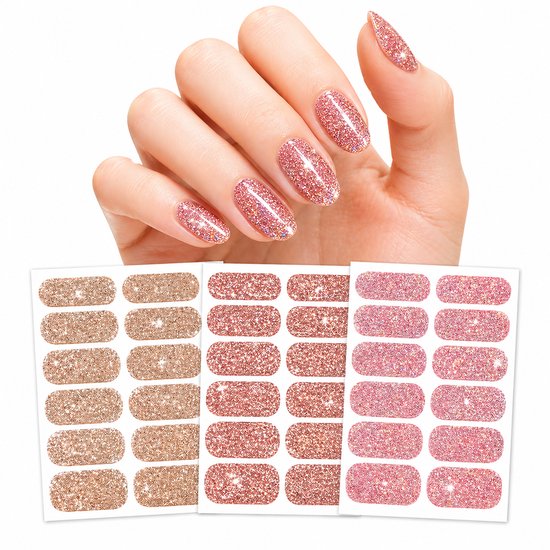 GUAPÀ® Nail Wraps Nagellak Nagelstickers - 3 Vellen - Nagellak Wraps - Nagel Stickers - Plaknagels - Diverse kleuren Nagel Folie - 3 Vellen Nagelstickers - Kunstnagels - 3 Vellen Nail Wrap Nagellak Stickers Glitter Tinten