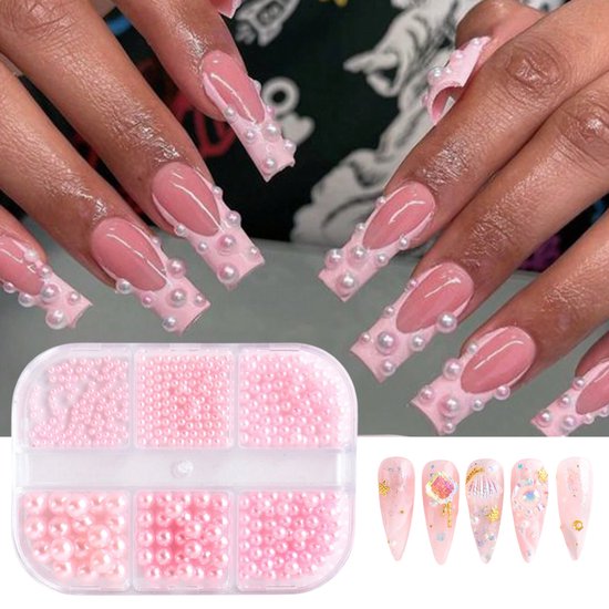 GUAPÀ® Rhinestones Roze | Parels Roze | Nagel Decoratie | Strass Steentjes | Bruidsnagels | Zomer Nagels | Nagelversiering | Nagel Diamantjes Pareltjes Roze | Nail Art | 6 Delige Rhinestones Set