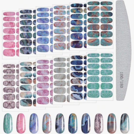 GUAPÀ® Nagelstickers & Nail wraps - 12 Nail Art Stickervellen | Marmer Look