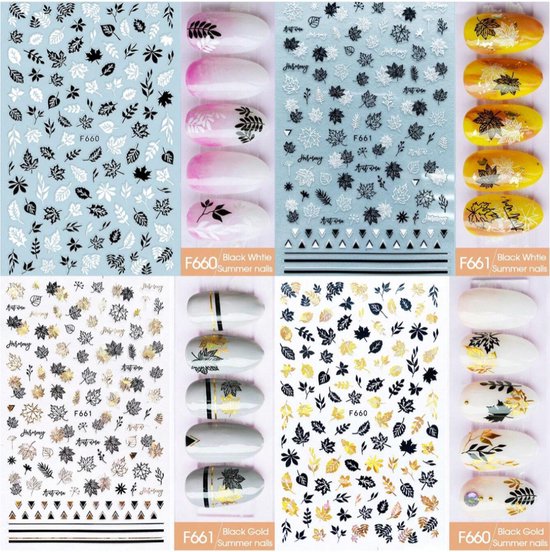 GUAPÀ® Nagelstickers Herfst | 4 Vellen nagel stickers blaadjes en bloemetjes | Nail Decals | Nail Art | 4 vellen Nagelstickers Herfst