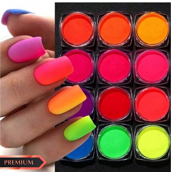 GUAPÀ® Chrome Nail Art Poeders Nagels | Spiegel & Chrome Nail Art Poeders | 12 Holografische Neon Nagels | Spiegel en pigment poeders | Chrome Nagels | 12 stuks diverse kleuren nagelpoeders Neon
