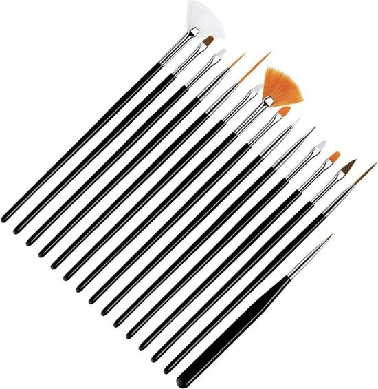 GUAPÀ - Penselen Set Zwart voor Nail Art / Acryl & Gel Nagels - Professional Nail Brushes - 15 Delig