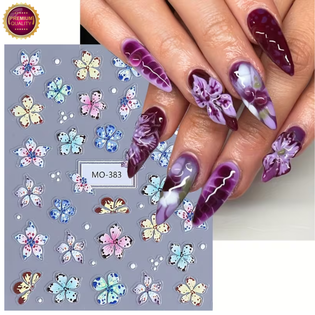 GUAPÀ® Nagelstickers Bloementjes 3 Vellen | Tropische Bloemen Diverse Kleuren