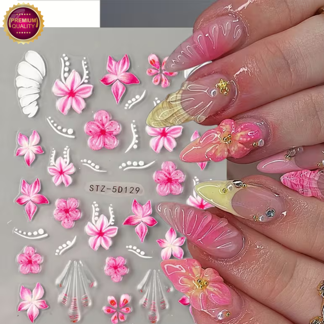 GUAPÀ® Nagelstickers Bloementjes 5D Wit Roze