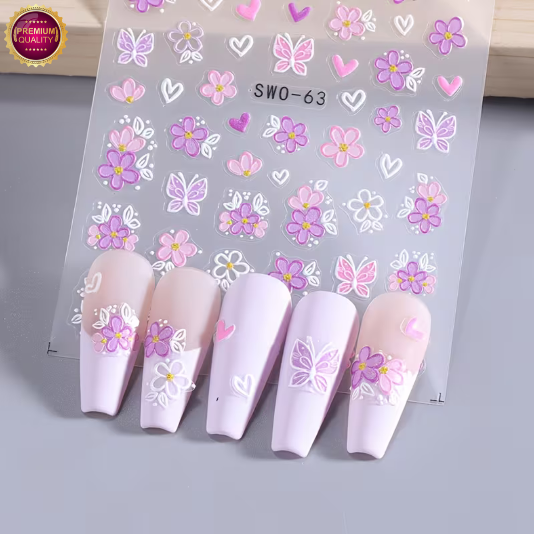 GUAPÀ® Nagelstickers Bloementjes 3 Vellen | Paars Witte Bloemen