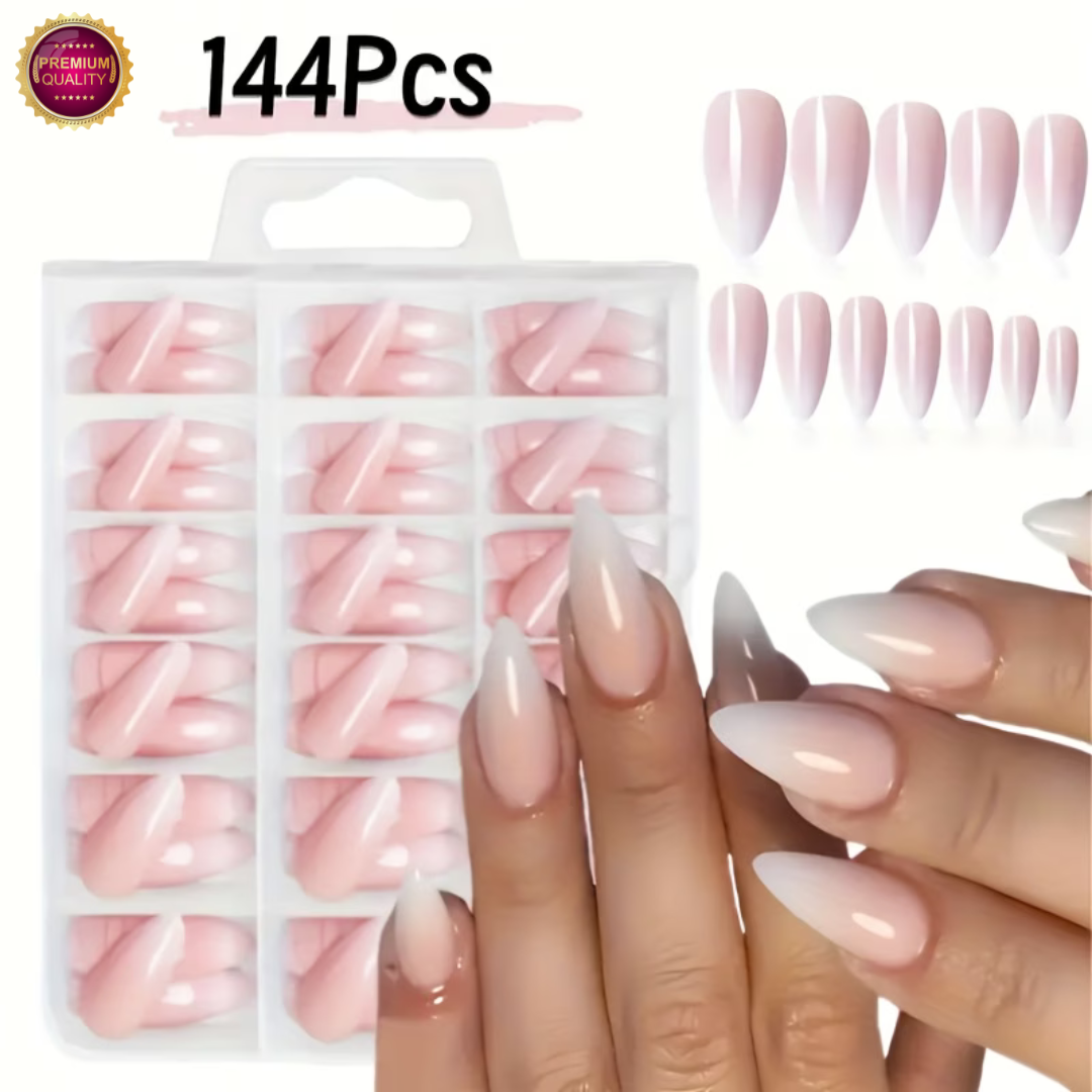 Plaknagels 144 Pcs Babyboom Roze | Almond Tips