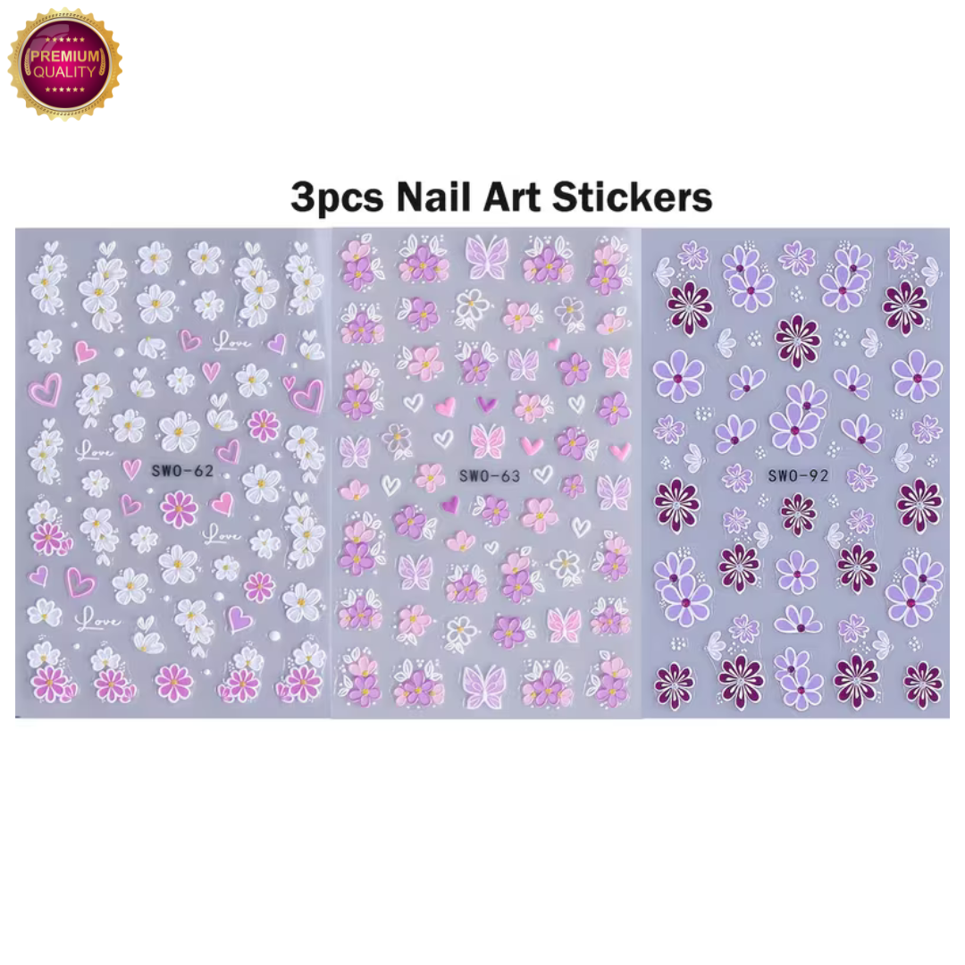 GUAPÀ® Nagelstickers Bloementjes 3 Vellen | Paars Witte Bloemen