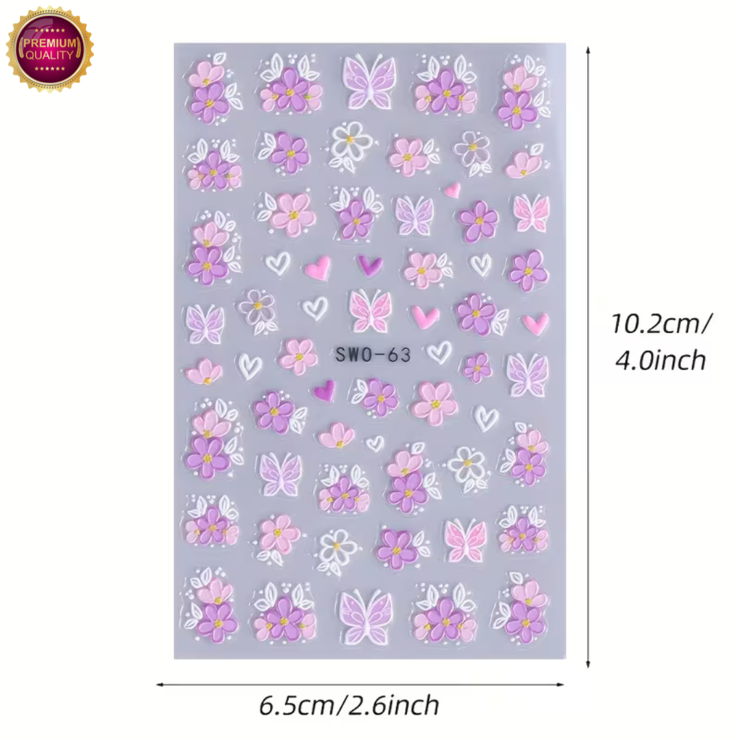 GUAPÀ® Nagelstickers Bloementjes 3 Vellen | Paars Witte Bloemen