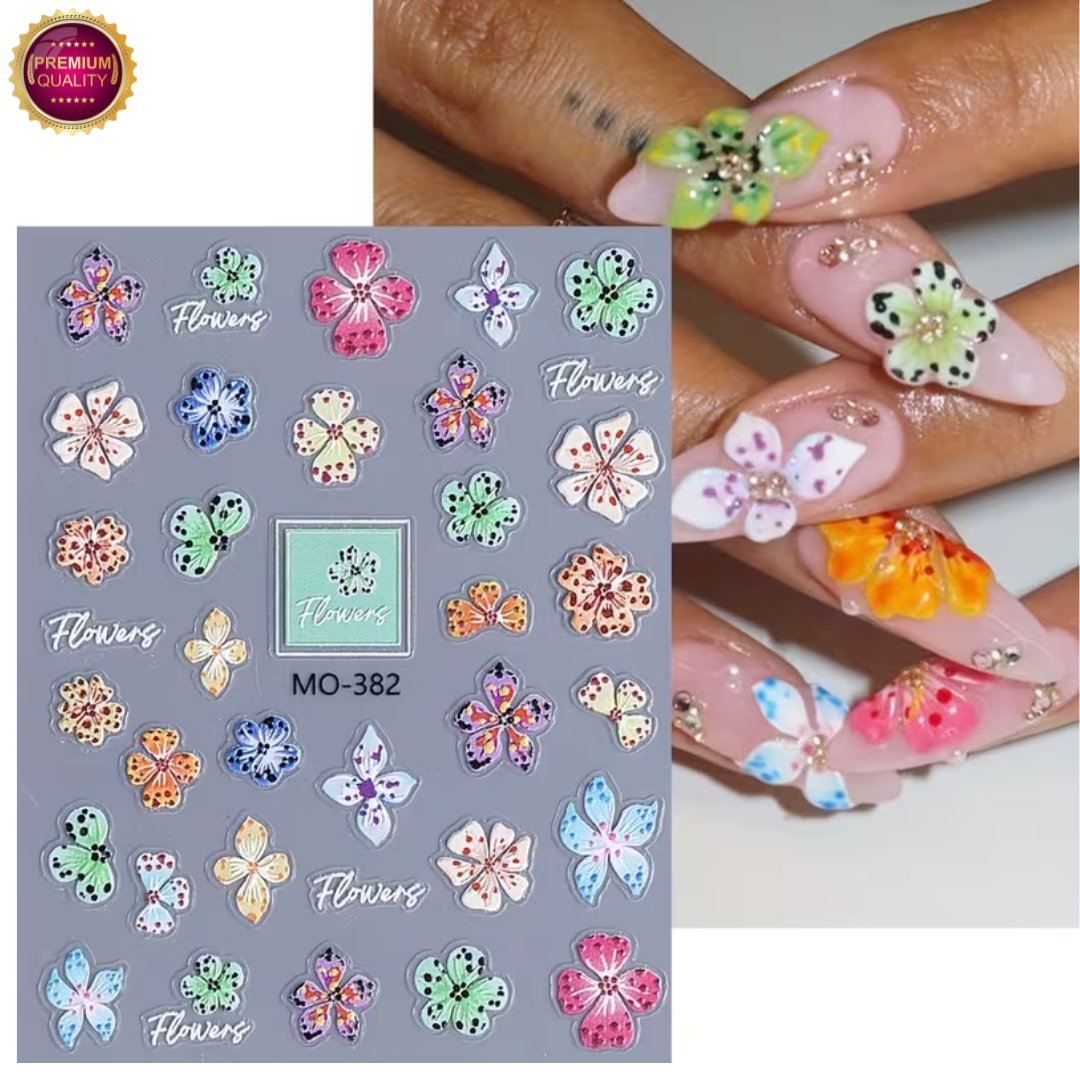 GUAPÀ® Nagelstickers Bloementjes 3 Vellen | Tropische Bloemen Diverse Kleuren