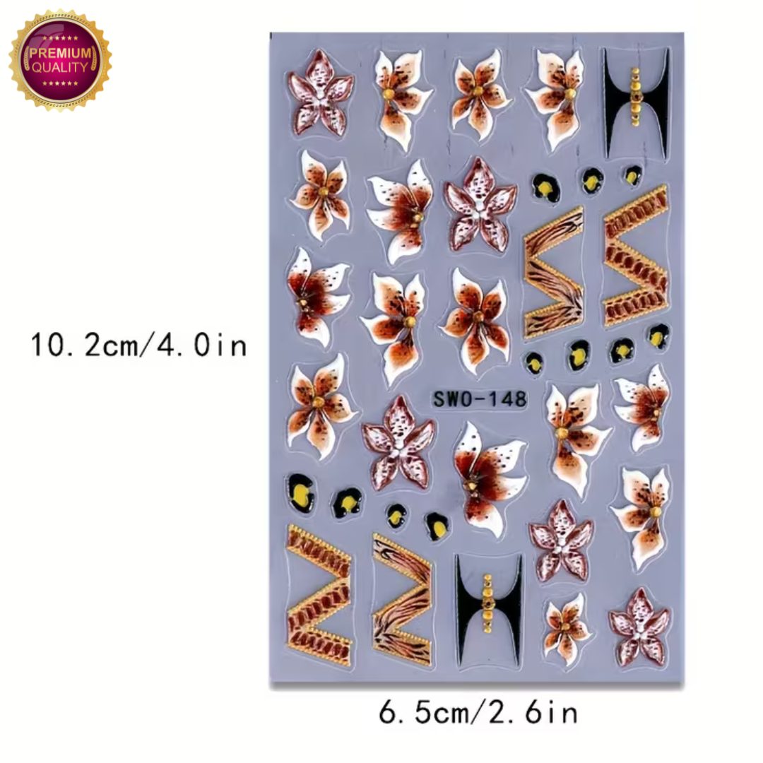 Nagelstickers Bloement 3 Vellen | Nail Decals | Taupe Roze Lelie Bloemen